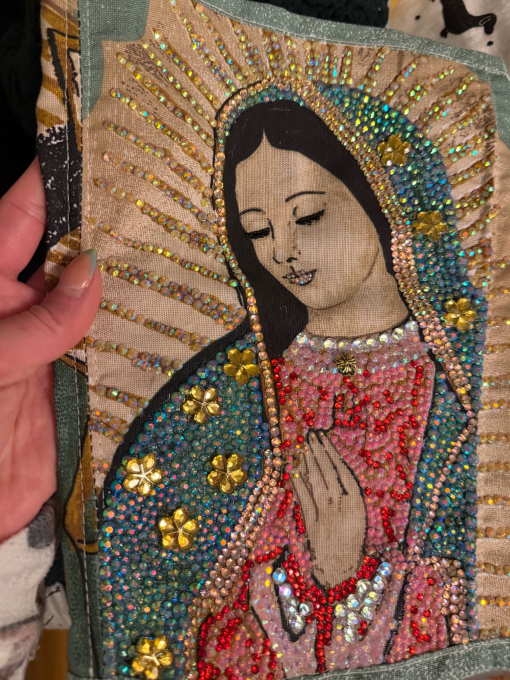 Embellished Virgin Mary tapestry corset - Picture 2 of 7